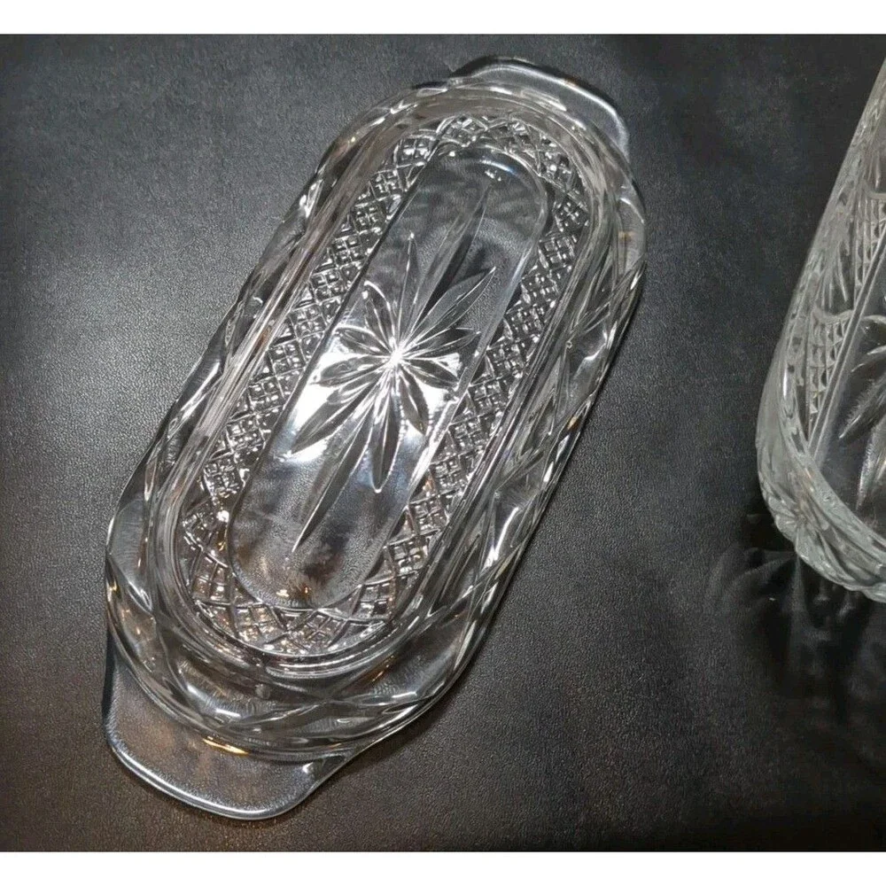 Vintage Clear Glass Butter Dish With Lid Set Kitchen Accesories